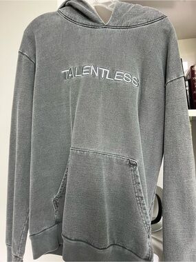 TALENTLESS Washed Grey Pullover Hoodie with Embroidered Logo